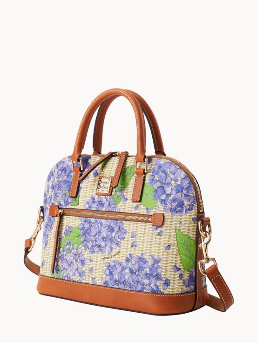 Dooney & Bourke Blue Lavender Hydrangea Satchel with Tan Trim - Picture 2 of 4